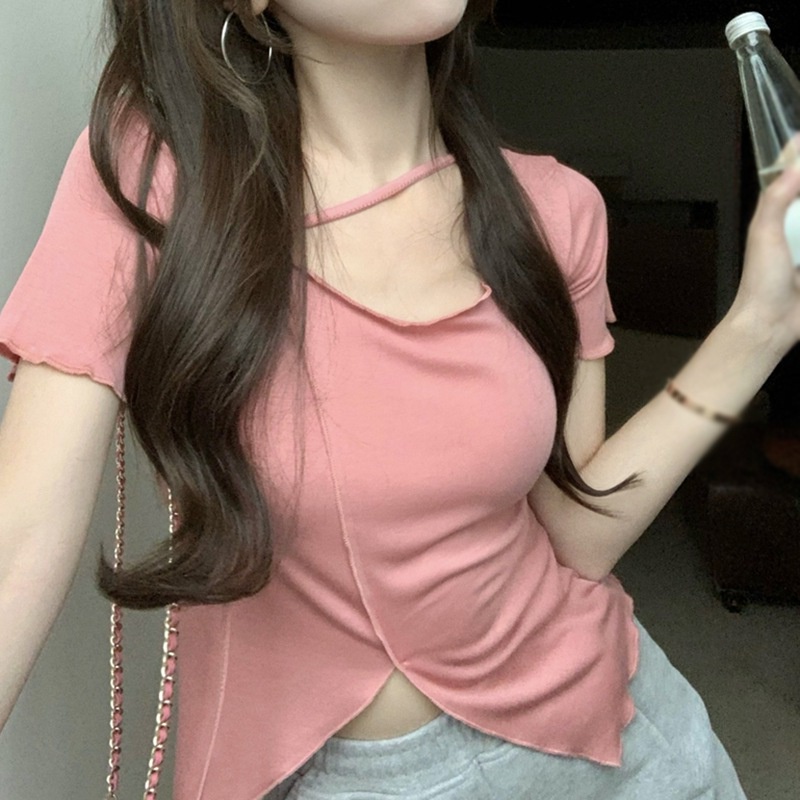 Áo Thun Tay Ngắn Xẻ Tà Thiết Kế Mới Thời Trang Mùa Hè Theo Phong Cách Hàn Quốc Cho Nữ