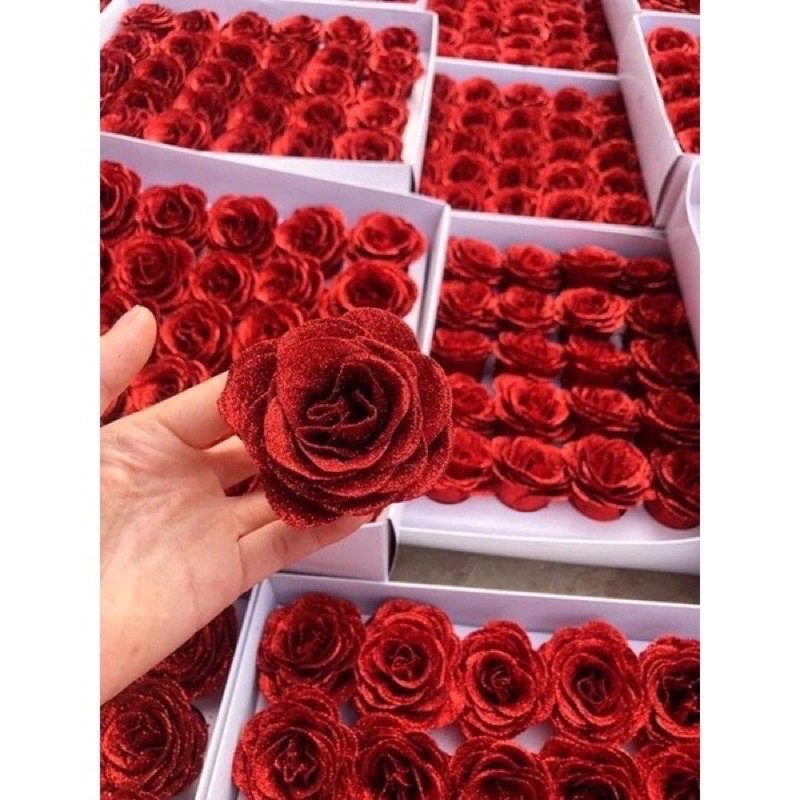 Đầu bông hoa sáp nhũ kim tuyến 6cm loại 1