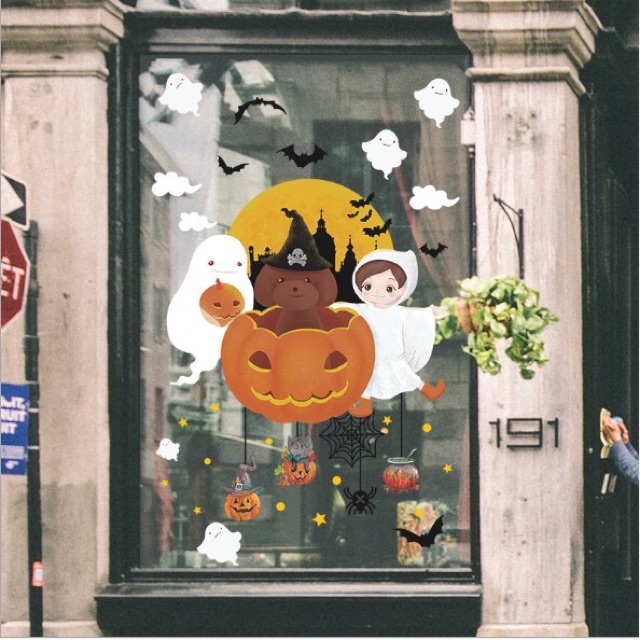 Decal dán tường Halloween - Bí đỏ Hồn Ma đáng yêu