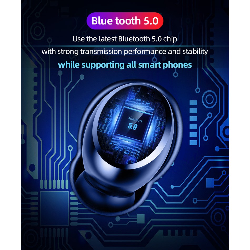 (Tương thích tất cả đt kể cả IP) Tai nghe Bluetooth M11 TWS cảm ứng LED âm thanh HIFI chống nước IPX7 Pin 3000, BH 12th