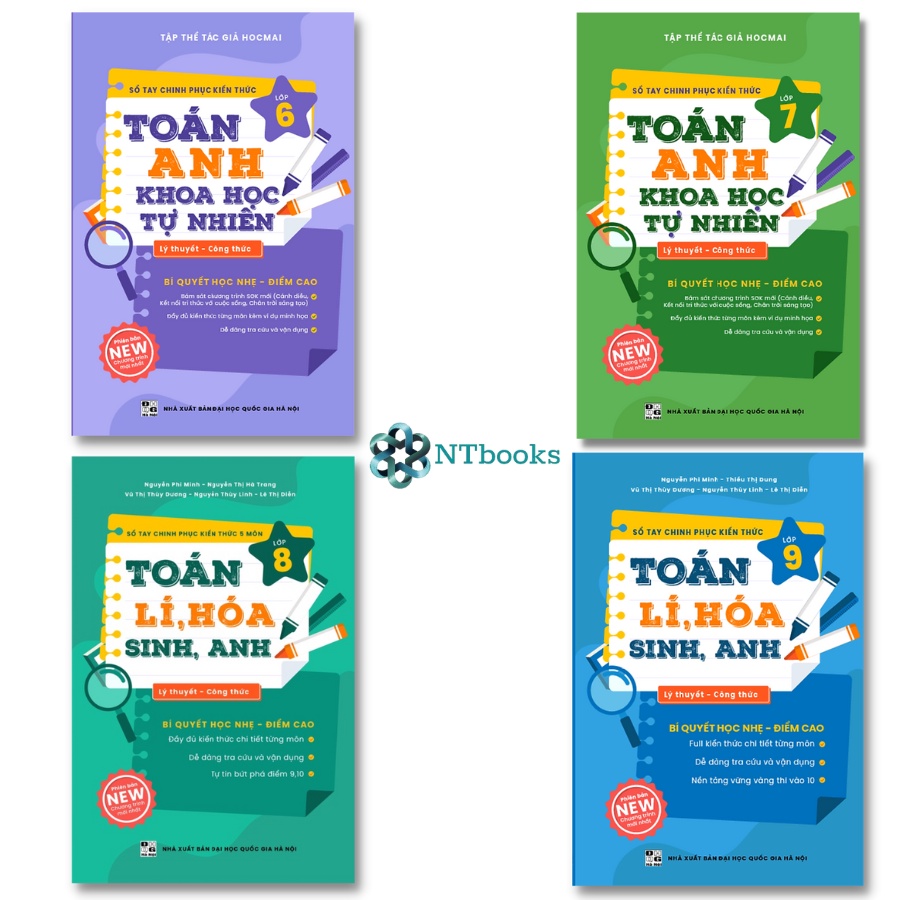 Sách Sổ tay chinh phục kiến thức Lớp 6-7-8-9 (Toán - Anh - Khoa học tự nhiên - Lí - Hóa - Sinh) - Bộ 4 cuốn