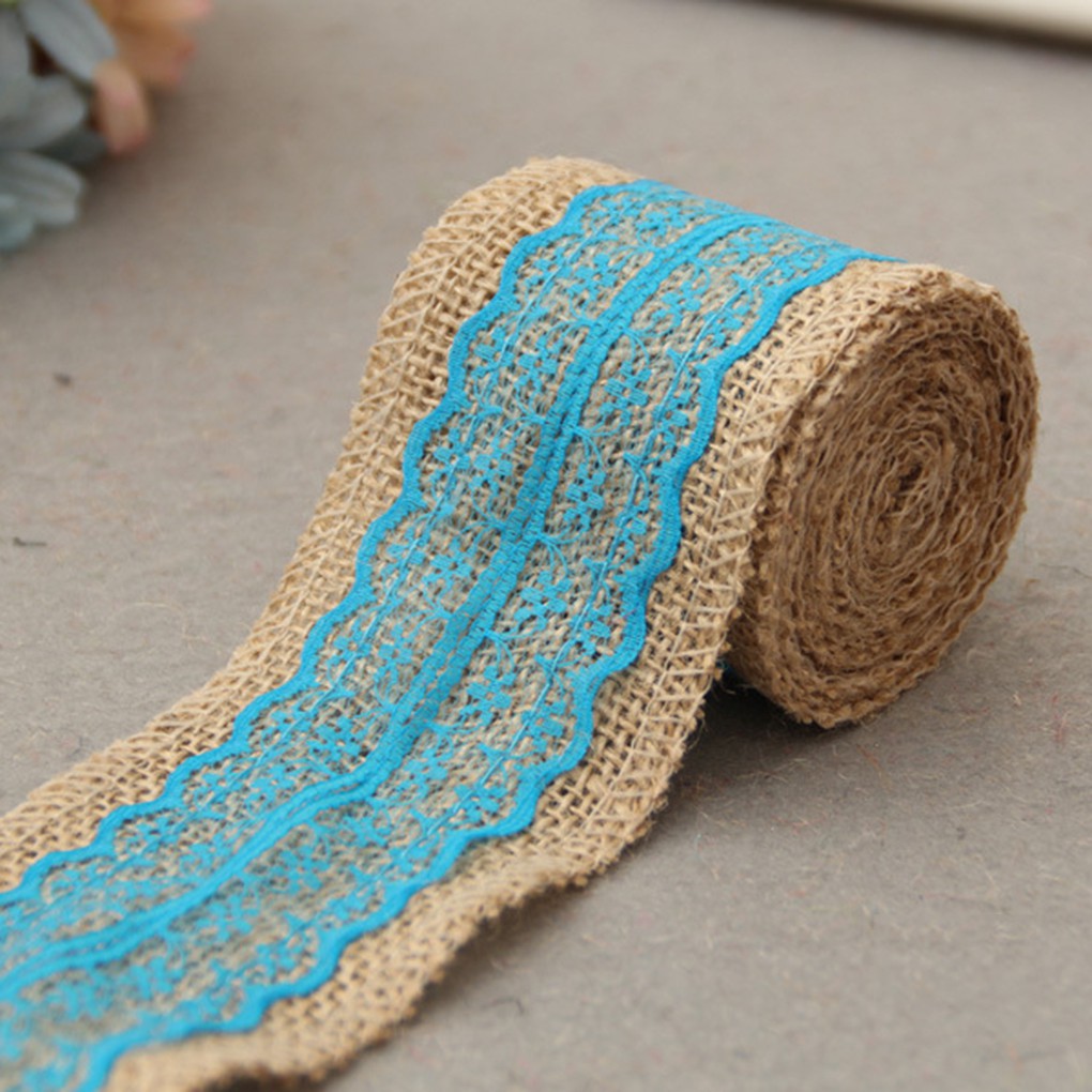 Cuộn ruy bằng vải bố phối ren trang trí tiệc 2M