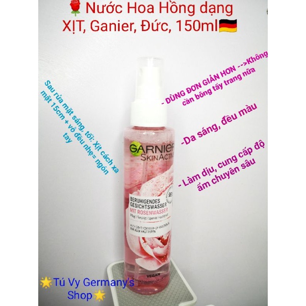 [CHÍNH HÃNG] Dạng XỊT Nước Hoa Hồng Garnier, Đức