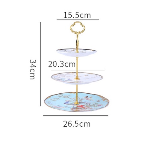 đĩa hoa quả 3 tầng sứ xương phong cách tân cổ điển. đĩa sứ để hoa quả sang trọng phong cách châu âu. đĩa đựng hoa quả