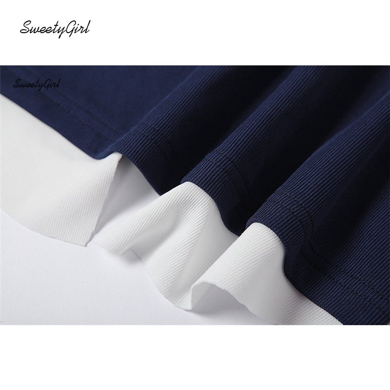 Áo Thun Tay Dài Cổ Tròn Ôm Eo In Chữ Phối Màu Tương Phản Thời Trang 2022 Cho Nữ