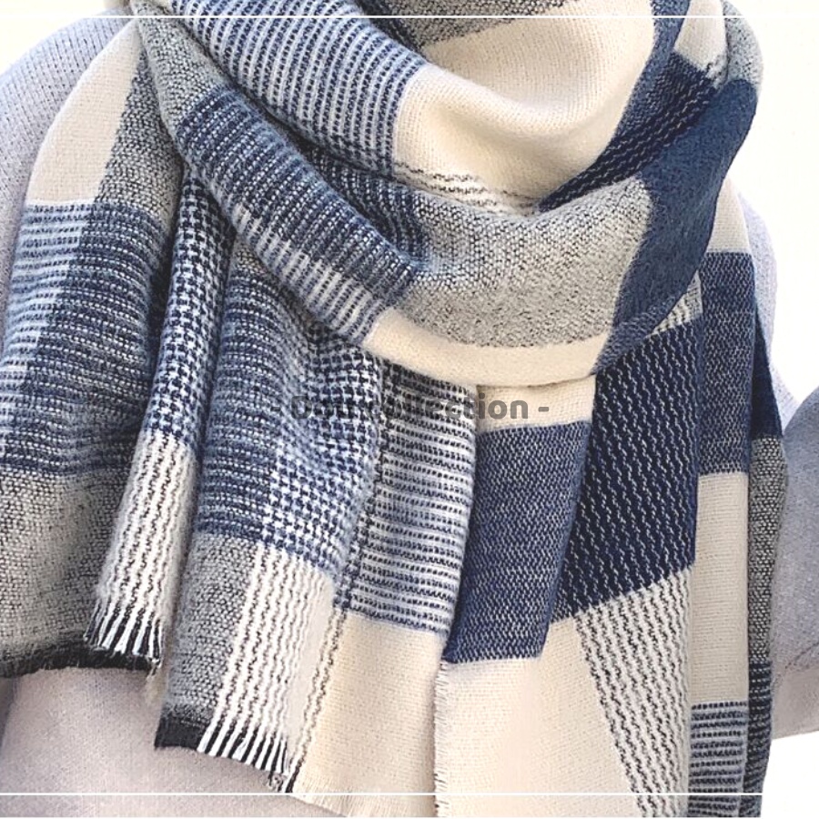 Khăn choàng cổ len cashmere kích thước 70x200cm hoạ tiết caro giữ ấm thời trang thu đông LN021 màu xanh be