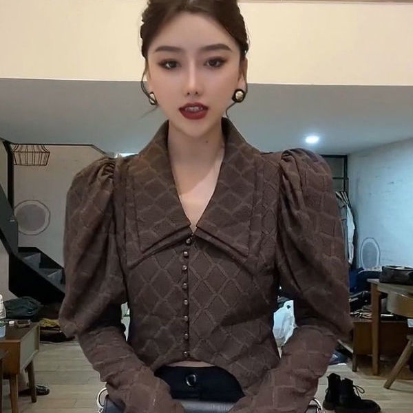 Áo kiểu tay dài phồng cổ búp bê phong cách Retro thời trang mùa thu cho nữ 2021