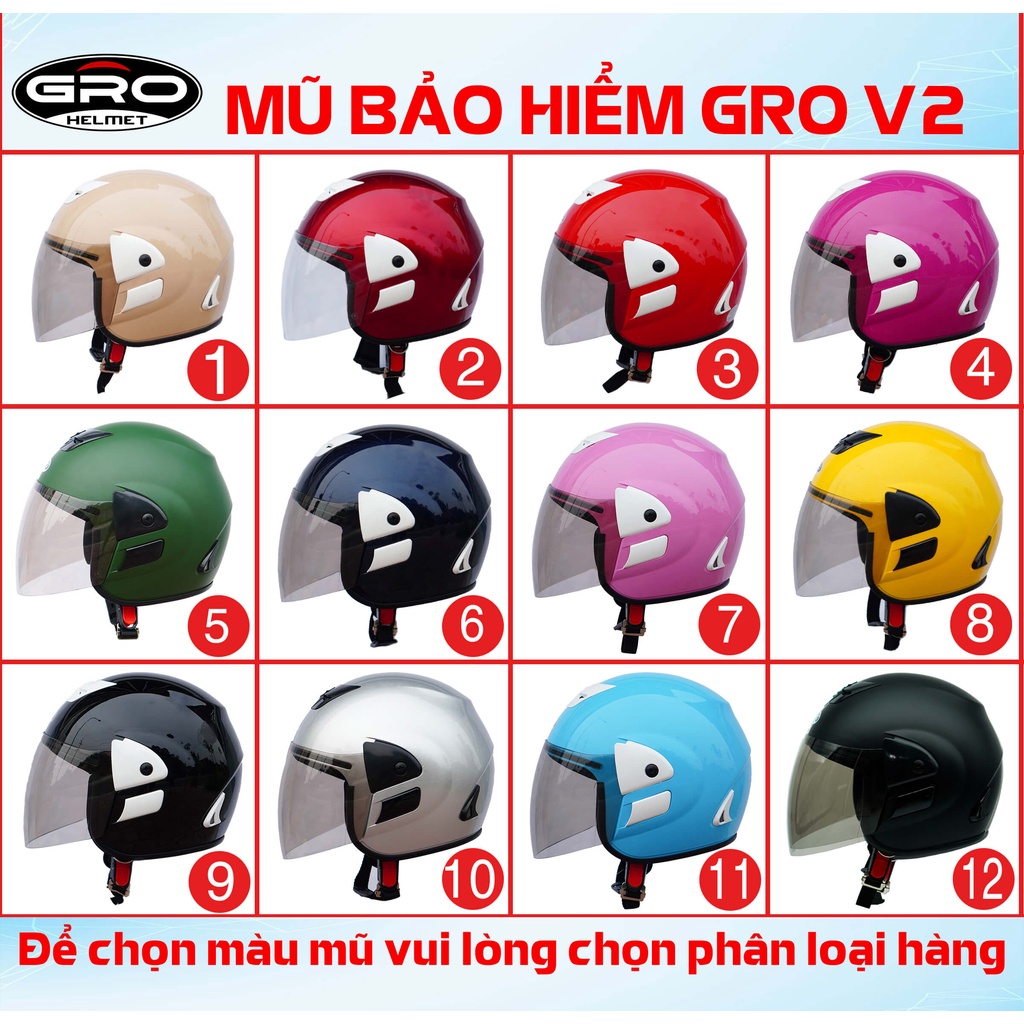 Mũ Bảo Hiểm có kính Gro V2, kiểu dáng Honda bền đẹp chắc chắn, mút xốp dày dặn thoáng khí - Đỏ Tươi