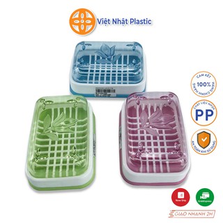 Hộp đựng xà bông Việt Nhật Plastic có nắp đậy trong suốt và khay thoát nước