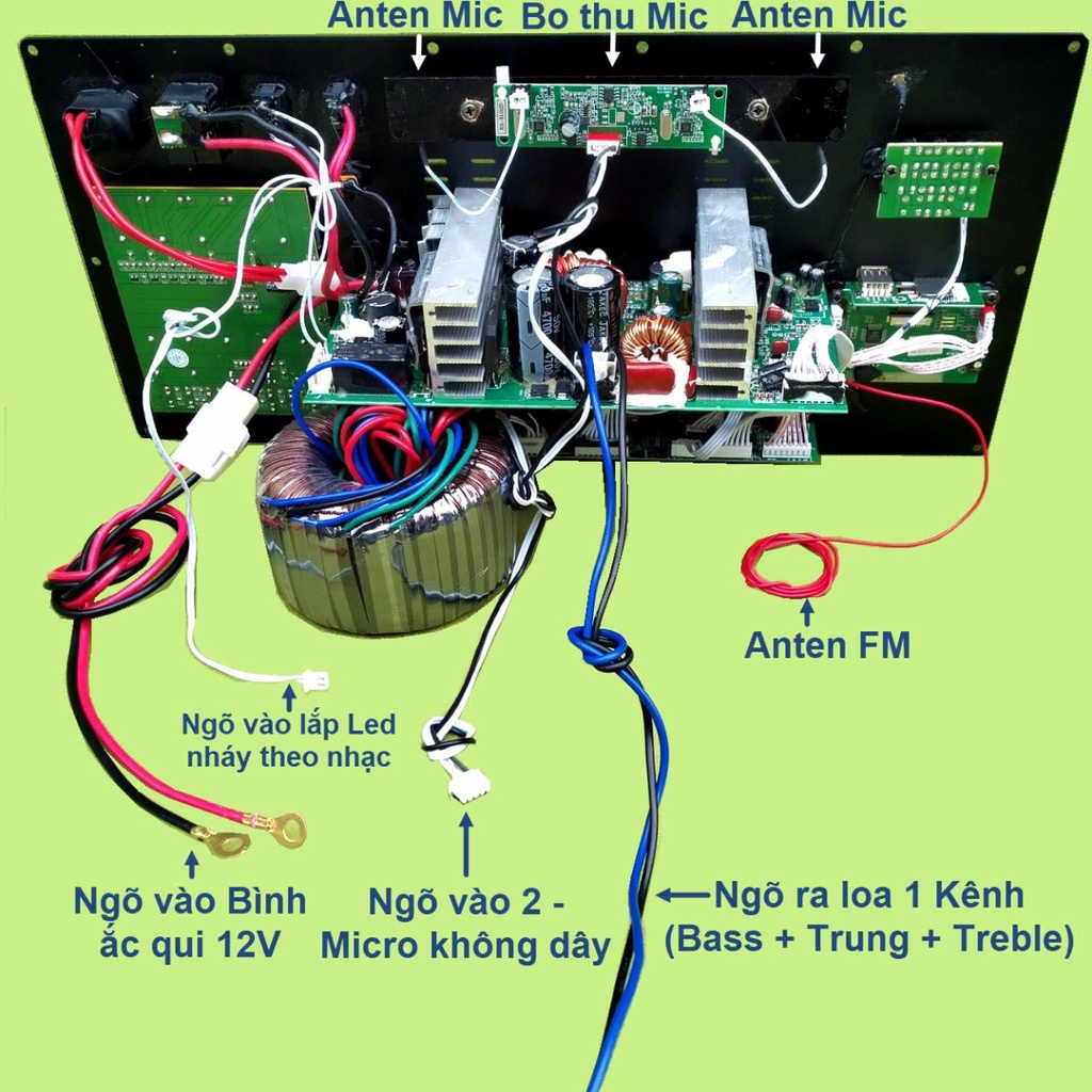 Mạch loa kéo 4 tấc đơn DSP Reverb Echo có chống hú - Equalizer 5 Band kèm loa và mic UHF xám