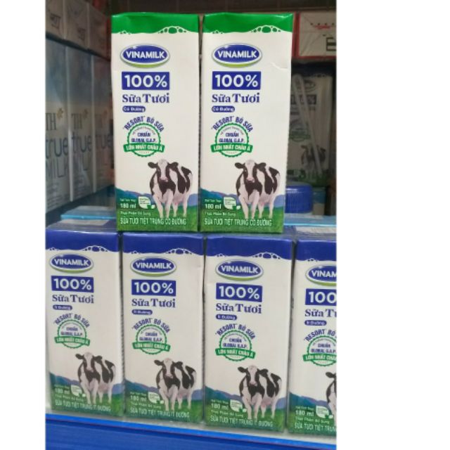 [Mã GROSALE5 giảm 10% đơn 150K] Lốc 4 hộp sữa tươi 100/%vinmilk ×180ml có đường