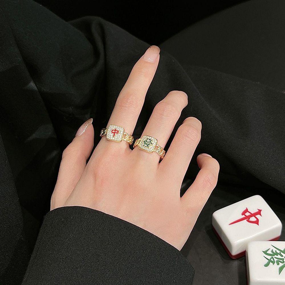 Nhẫn Mạt Chược Kiểu Vintage Thời Trang|Nhẫn Hợp Kim Phong Cách Đường Phố Cá Tính