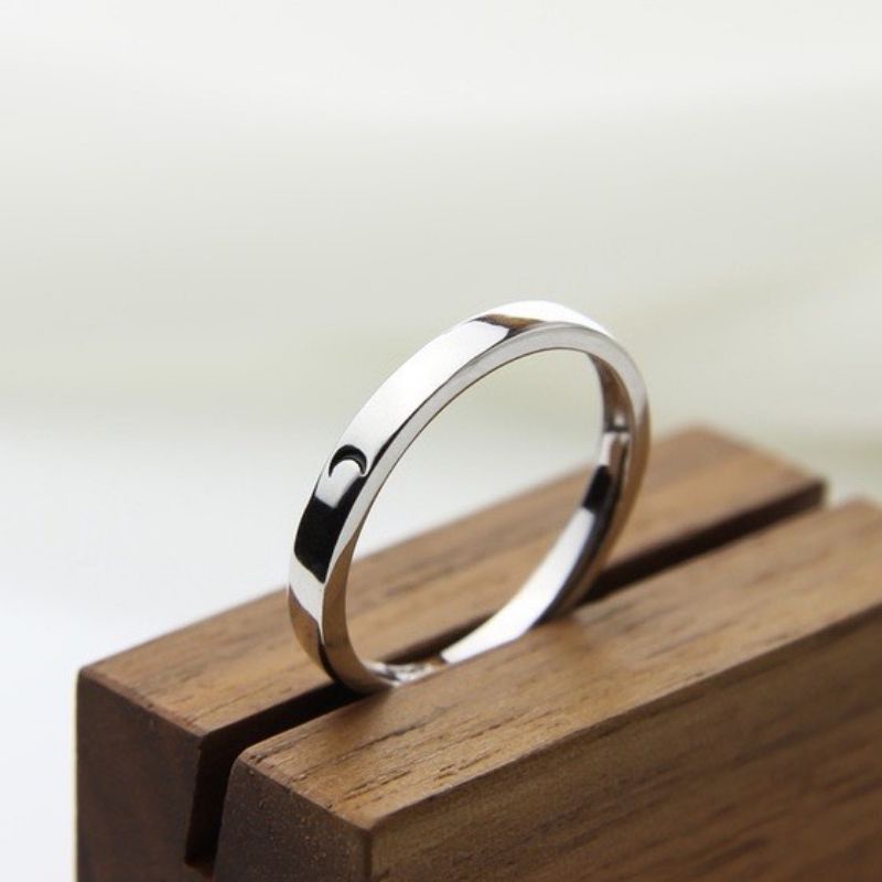 Nhẫn bạc ta bạc 925 nhẫn tròn trơn khắc Mặt trăng Mặt trời Van Jewelry V10036 hàng đẹp dày dặn siêu sáng