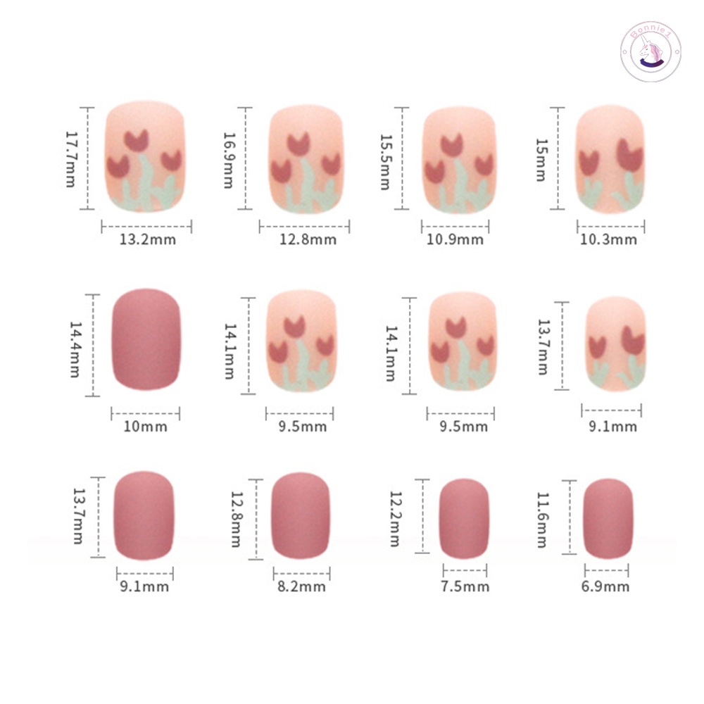 Bộ 24 Móng Tay Giả Màu Be Họa Tiết Hoa Tulip Phủ Toàn Diện Thời Trang Cho Nữ