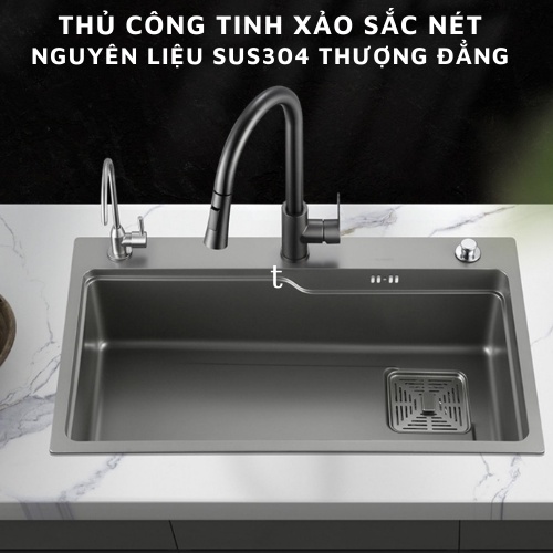 [HÀNG CHÍNH HÃNG CAO CẤP]Chậu rửa bát 1 hố lớn chống trầy xước dễ vệ sinh Kích thước 75x46cm