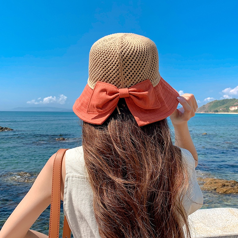 Mũ Thời Trang Vải Nơ Đan Lưới Rộng Vành Chống Nắng 376