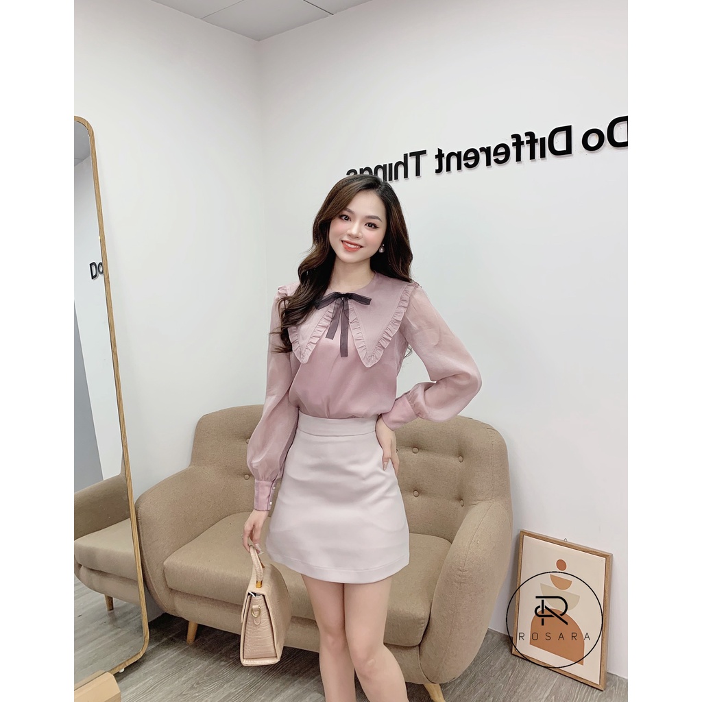 Áo sơ mi thời trang nữ cổ bèo nơ cách điệu Rosara AM242