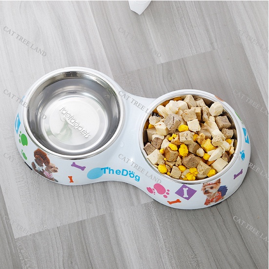 BÁT ĂN CHÓ MÈO BẰNG NHỰA, KÈM CHÉN INOX - KHAY ĐỰNG THỨC ĂN THÚ CƯNG