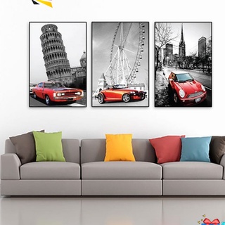 Bộ 3 tranh scandinavian “Du ngoạn thế giới cùng siêu xe màu đỏ” W1710