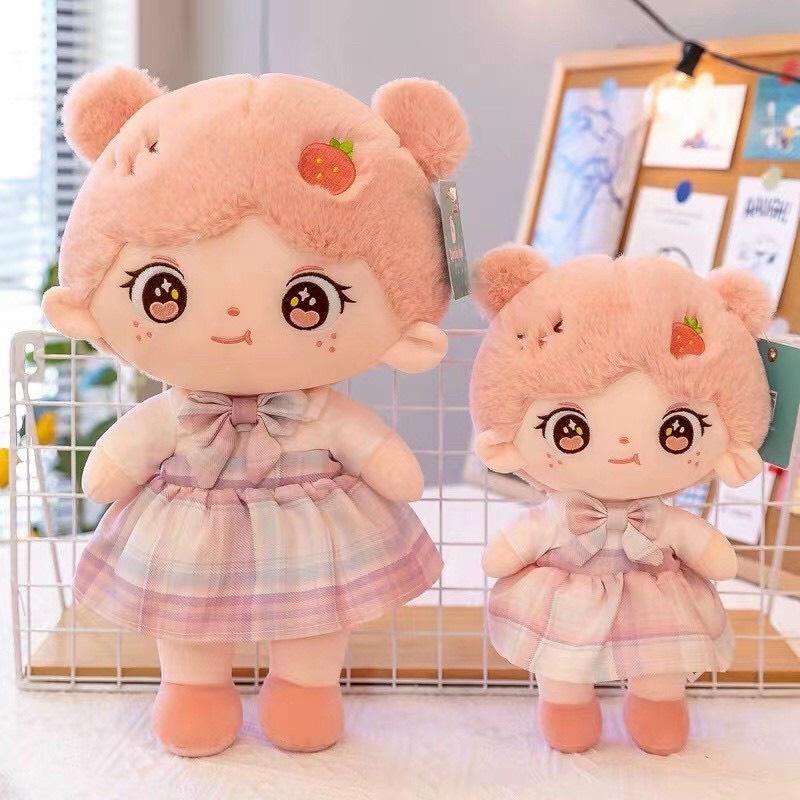 Búp bê bông Chibi váy kẻ xòe dễ thương nhiều màu kích thước 35-45cm