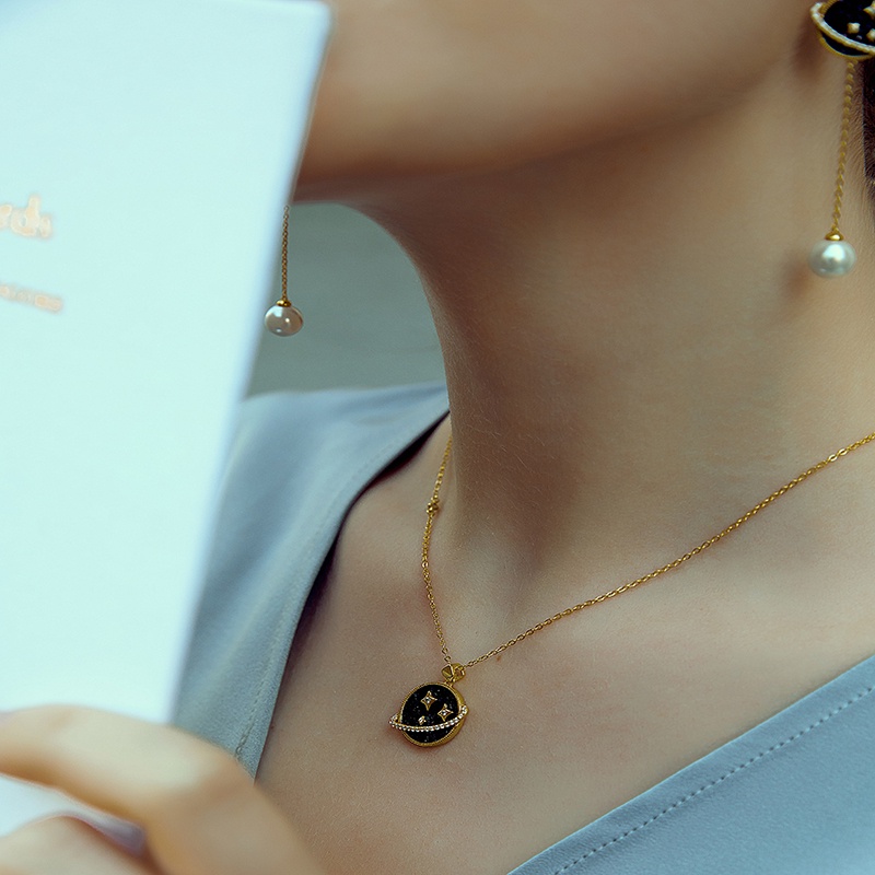 Dây chuyền/ Đôi khuyên tai BAMOER bạc 925 đính đá sa thạch xanh dương đậm và ngọc trai nhân tạo thời trang