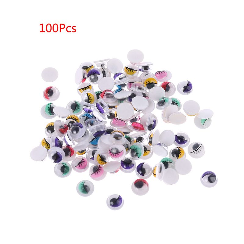 Set 100 Mắt Tự Dính Màu Sắc Hỗn Hợp Kèm Lông Mi Giả Dành Cho Gấu Bông Búp Bê D