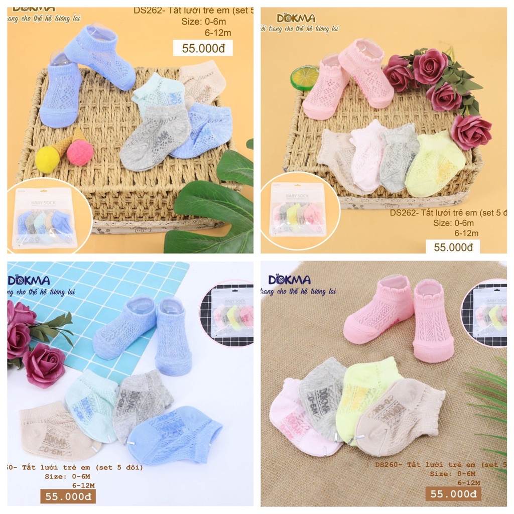 💥 SET 5 đôi Tất lưới trẻ em, trẻ sơ sinh 0-12 tháng nhãn hiệu Dokma