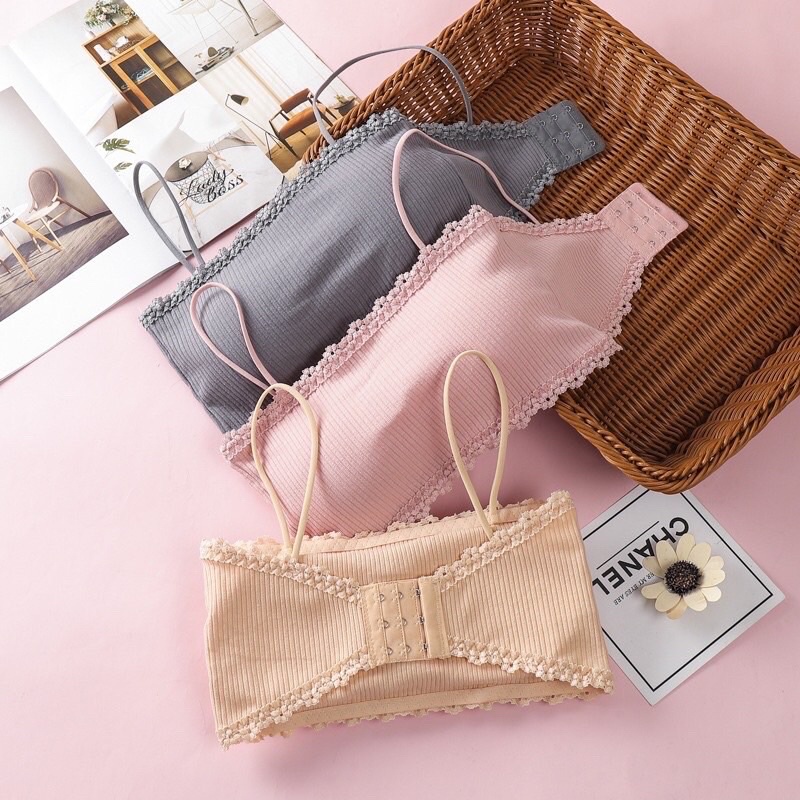 Áo Bra Gân Tăm 2 Dây Móc Cài Sau Viền Ren Hoa 8832