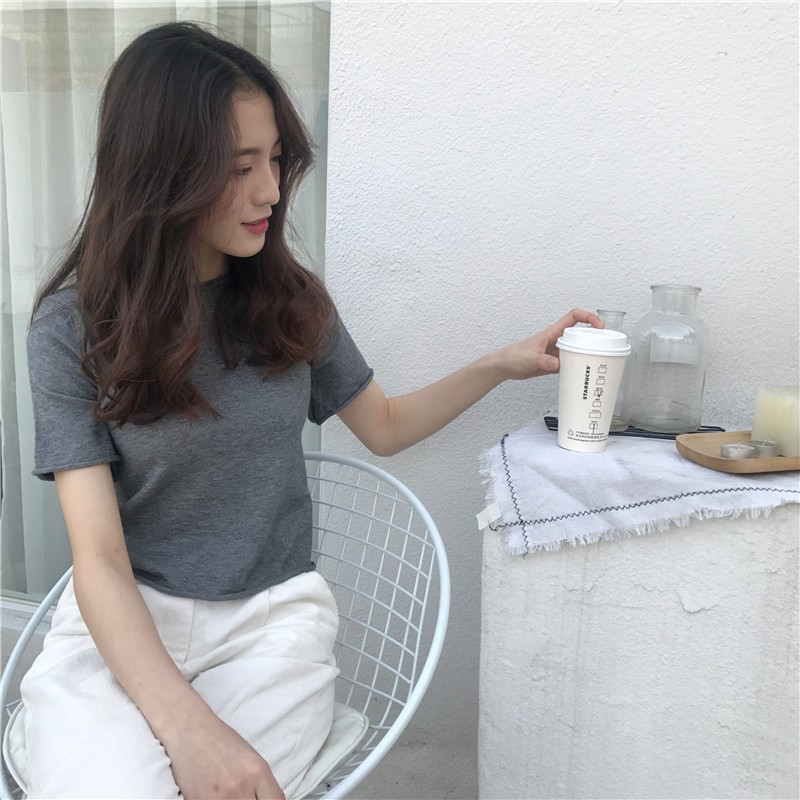 [Hàng có sẵn]Áo thun len nữ basic tay lỡ Ulzzang Quảng Châu ALK9