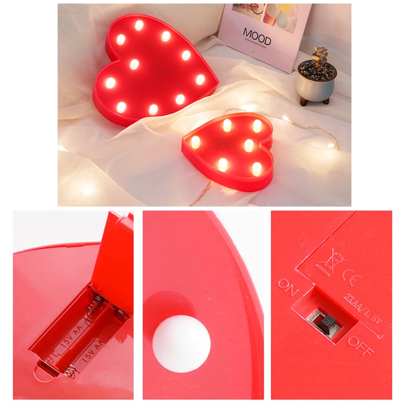 Đèn LED Trái Tim Trang Trí Không Gian Phòng Ngủ Siêu Lãng Mãn (Dùng Pin)