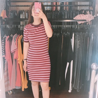 đầm ôm body ngắn tay f21 vnxk hình ly tự chụp