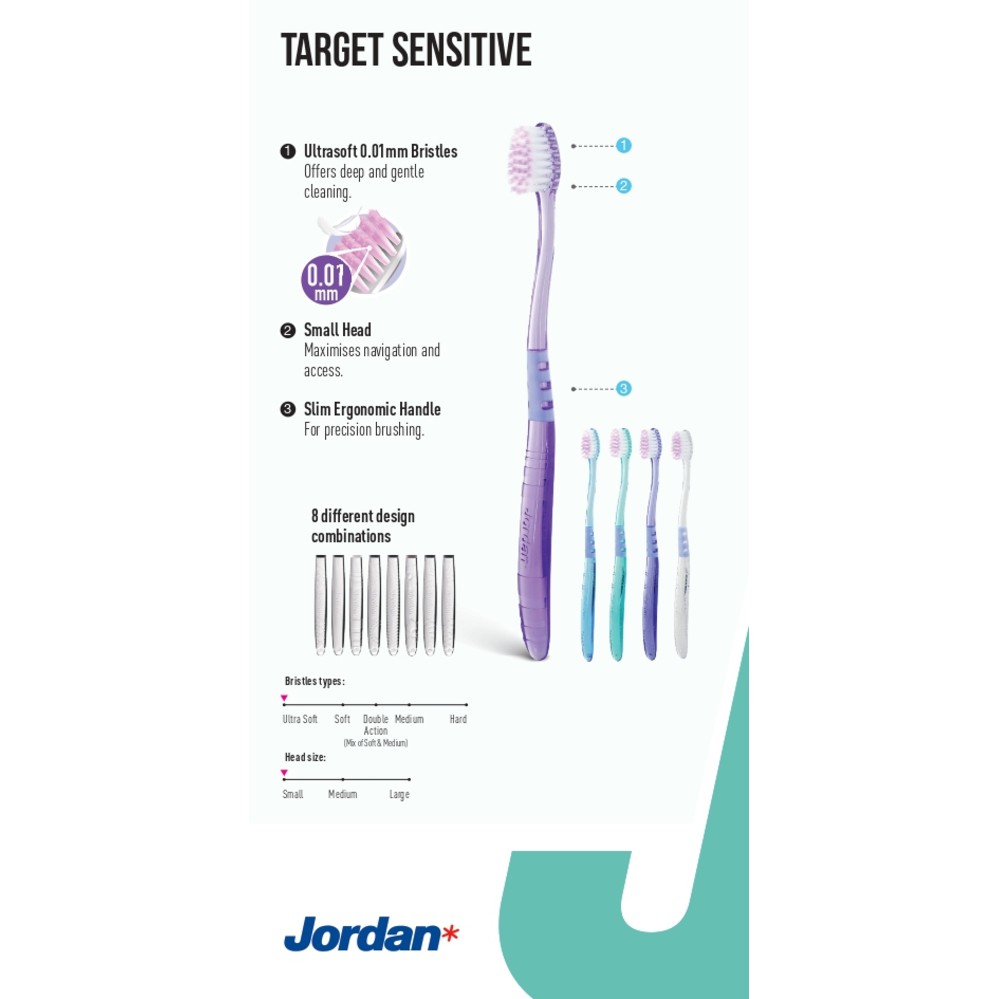 [Mã BMBAU50 giảm 7% đơn 99K] Bộ 3 bàn chải đánh răng Jordan Target Senstive, Lông siêu mềm siêu mỏng 0.01mm