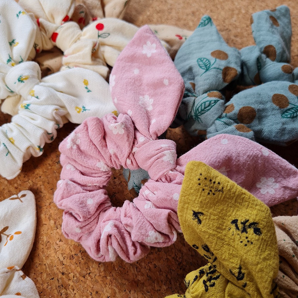 Dây cột tóc scrunchie NƠ TAI THỎ - Hàng Handmade
