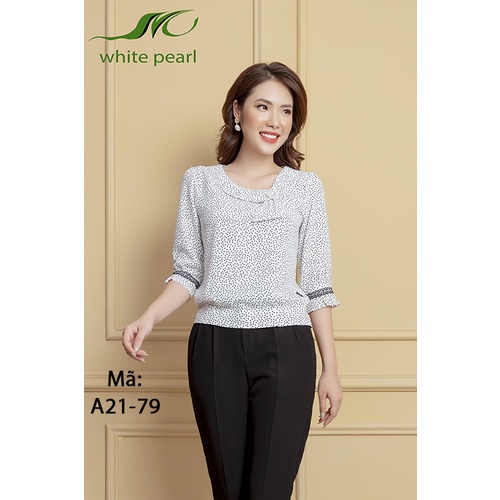 Sơ mi bo gấu nữ thời trang công sở cao cấp tay lỡ cổ tim lệch chất vải mềm mịn đỏ, da, chấm bi, trắng,xanh WHITE PEARL