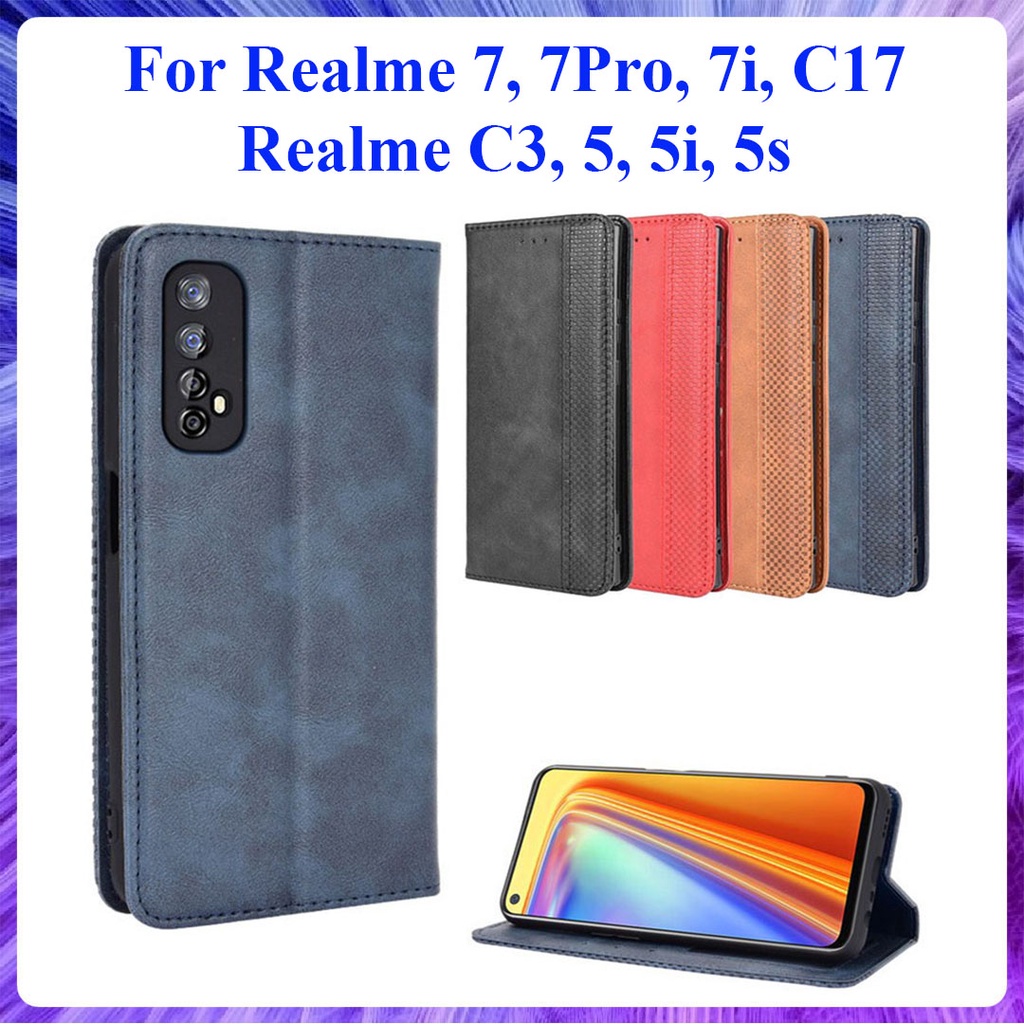 Bao da dạng ví Realme 7, 7 Pro, 7i, C17, C3, Realme 5, 5i, 5s có nắp gập, ngăn đựng thẻ ATM tiền tiện lợi