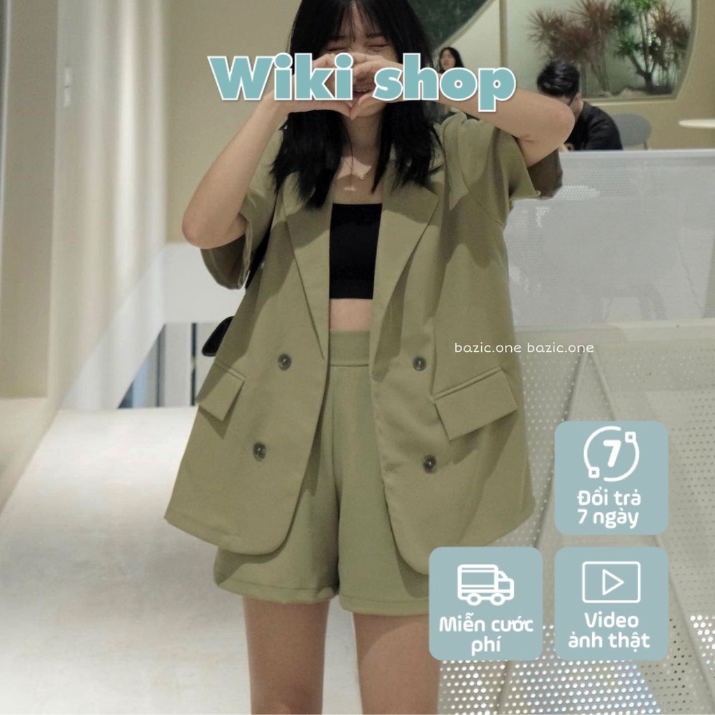 Set áo vest blazer phối quần short cạp cao kaki freesize 2 món đen be xanh cốm ulzzang hàn quốc C957