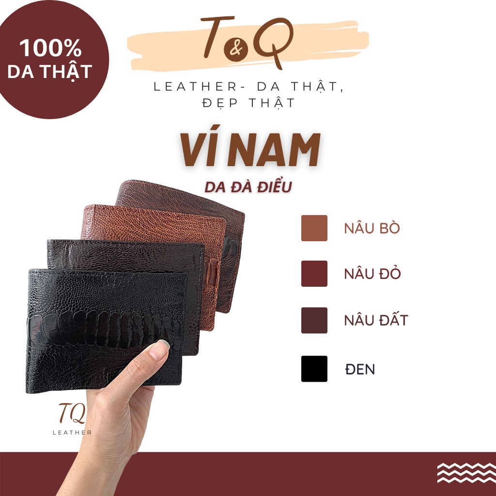 Bóp/ Ví Nam Ngang, Da Đà Điểu 2 Mặt, Da Thật, Thời Trang, Đẳng Cấp Dành Cho Phái Mạnh - T&amp;Q Leather