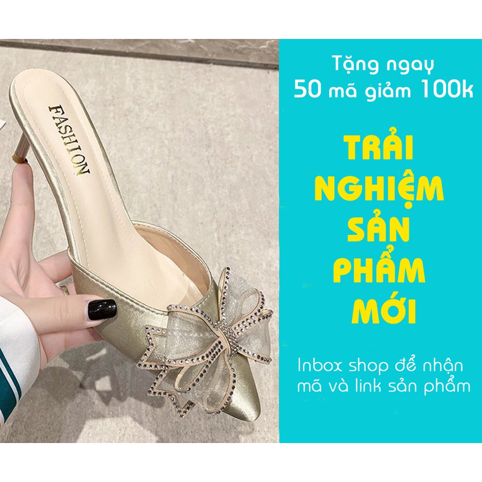 Giày Sandal Cao Gót 7p Gót Trụ Vuông Da Nhung Mềm Mại Quai Ngang Hở Mũi Đính Nơ Thời Trang, Giày đi làm,đi chơi, đi tiệc