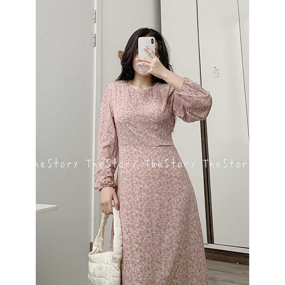 Đầm ker hoa dáng dài tay dài cổ tròn  D561