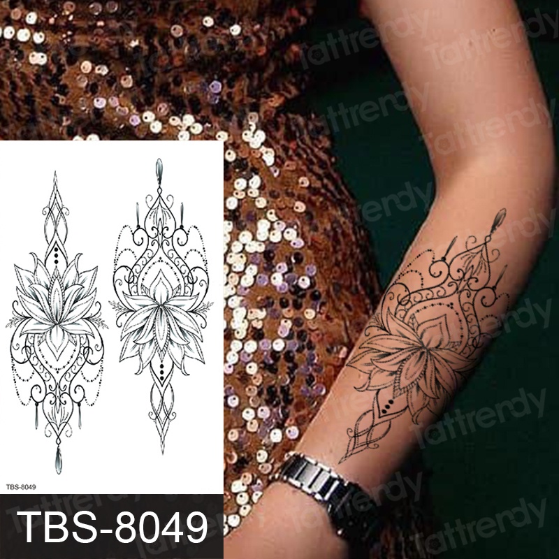 Đen Miếng Dán Hình Xăm Họa Tiết Hoa mandala Phong Cách Ả Rập Quyến Rũ