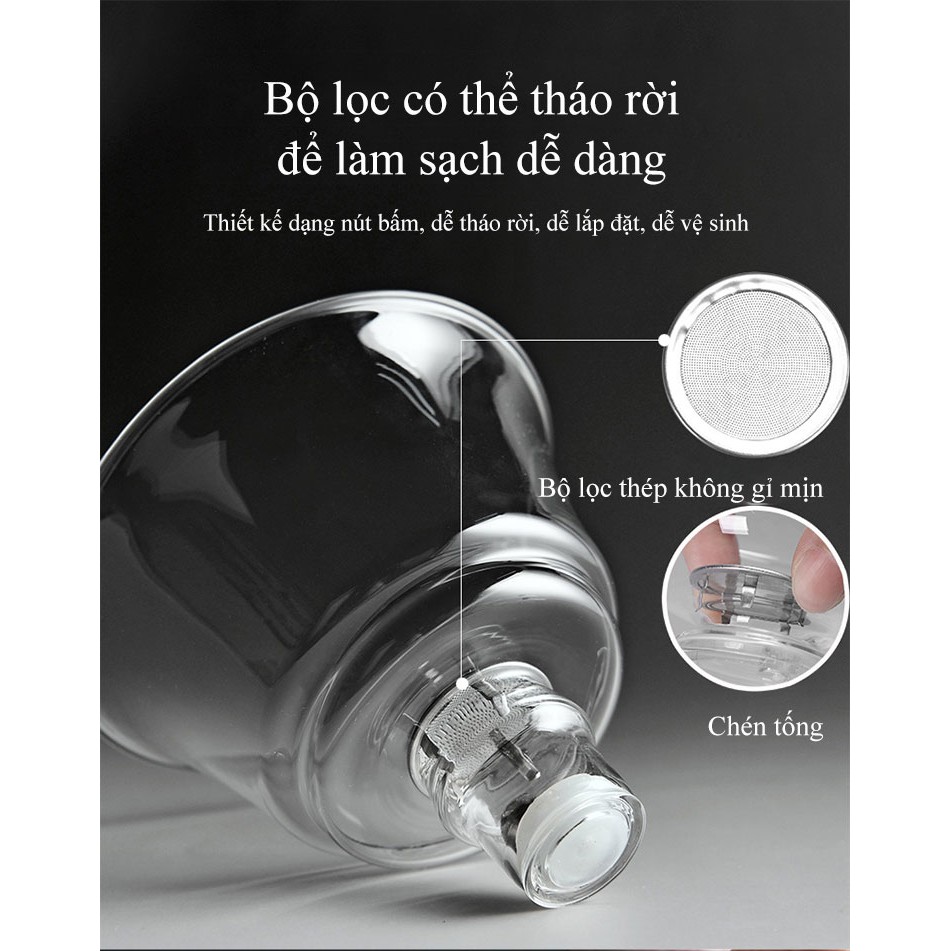 Bộ dụng cụ bình trà đạo và 6 ly thuỷ tinh Cao Cấp BOROSILICATE &amp; WOOD 6cup