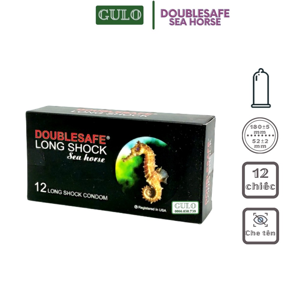 Bao Cao Su Cá Ngựa Double safe Sea Horse, Bcs Siêu mỏng Kéo dài thời gian - Hộp 12 bcs
