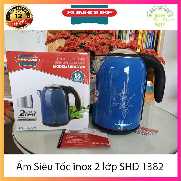 Ấm Siêu Tốc Inox 2 Lớp Cách Nhiệt Sunhouse SHD 1382