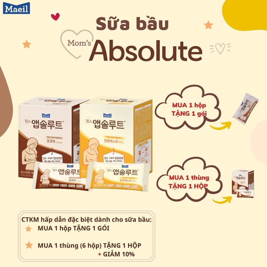 Sữa Bầu MAEIL Mom’s Absolute Hàn Quốc Hương Bí Ngô, Bố Sung Các Dưỡng Chất, Vị Ngon Dễ Uống  (10 Gói x 20g)