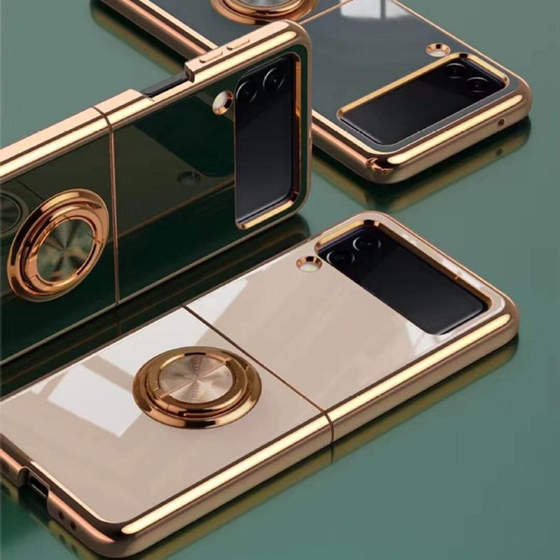 3 màu - Ốp silicon Samsung Z Flip 4 - Z Flip3 - Flip4 5G tím viền gold kèm ring lấp lánh sang trọng