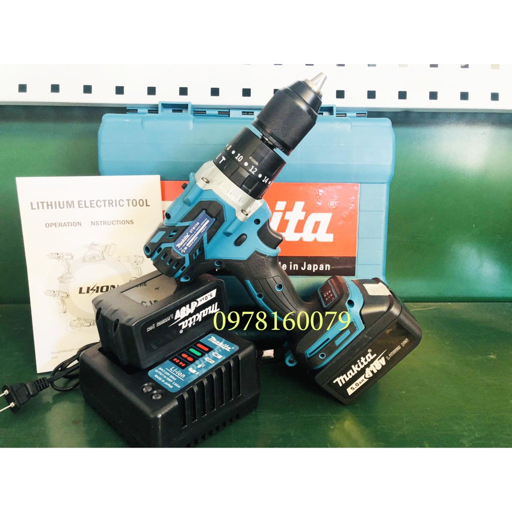 Máy khoan pin Makita.118Vf - 3 chức năng - Đầu kẹp tự động 13mm -Không chổi than - Có chế độ búa khoan tường
