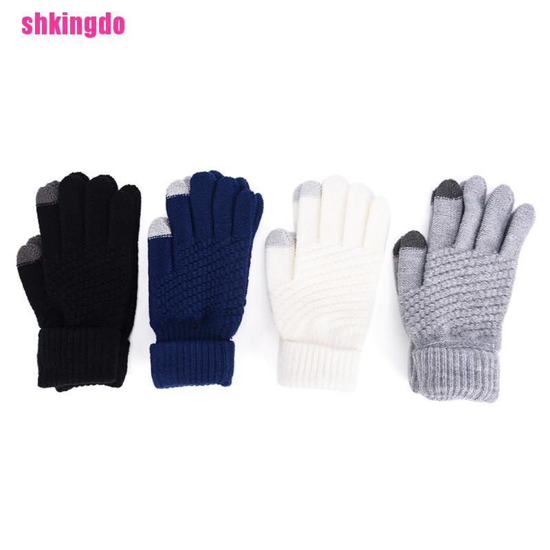 Găng tay len dệt kim giữ ấm mùa đông có thể dùng màn hình cảm ứng