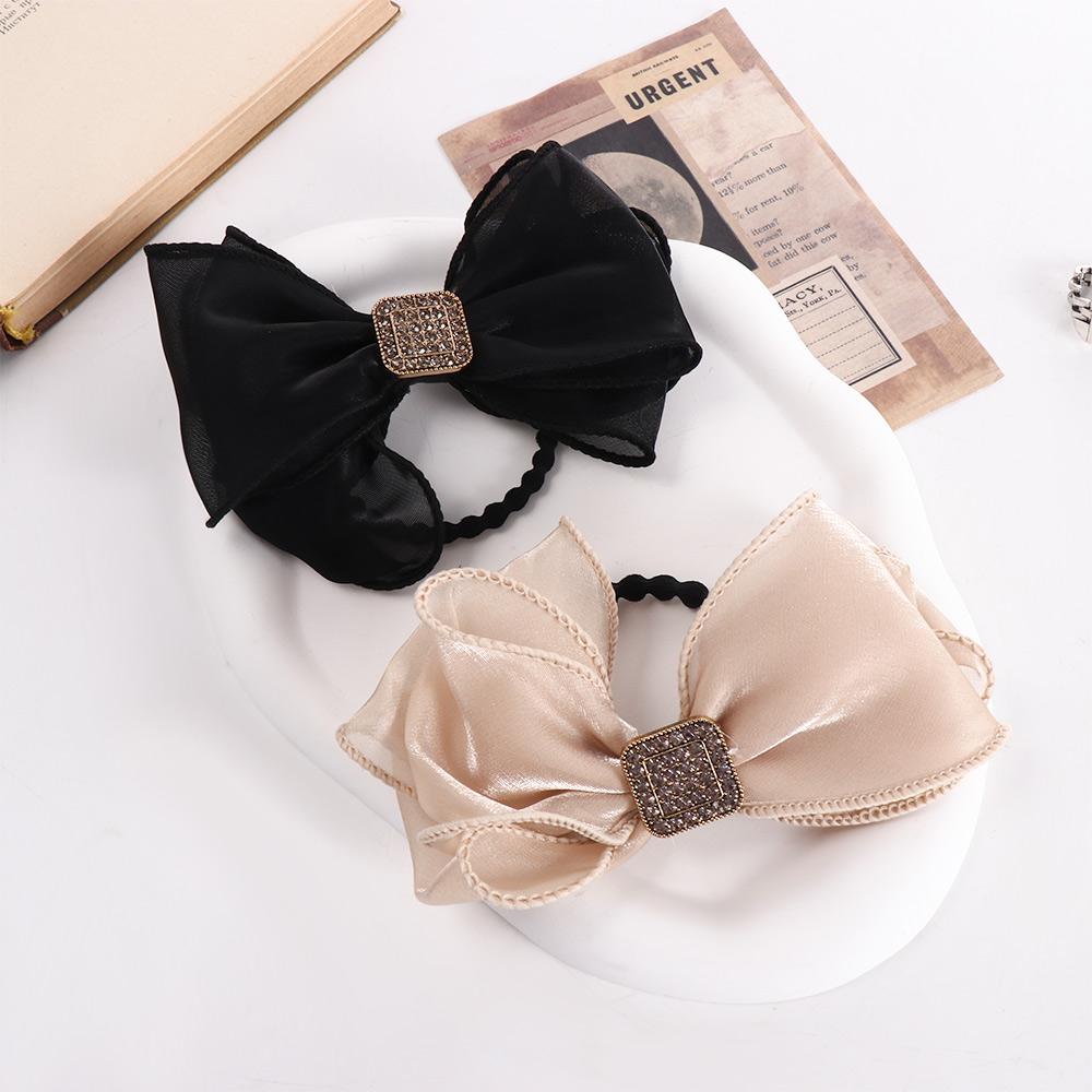 VANES1 Dây Cột Tóc Trang Điểm Dạng Lưới Gắn Nơ Bằng Hợp Kim Cá Tính Ngọt Ngào Cho Nữ