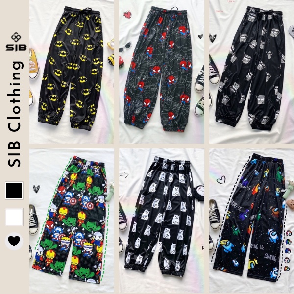 [Mã SKAMFSW175 giảm 10K đơn 50K] Quần dài ống rộng unisex quần thun hoạ tiết hoạt hình cartoon pant SIB035