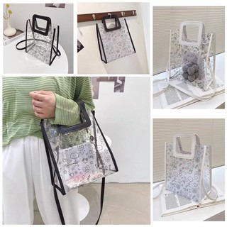 Túi xách tote đeo vai bằng PVC trong suốt sức chứa lớn cho nữ